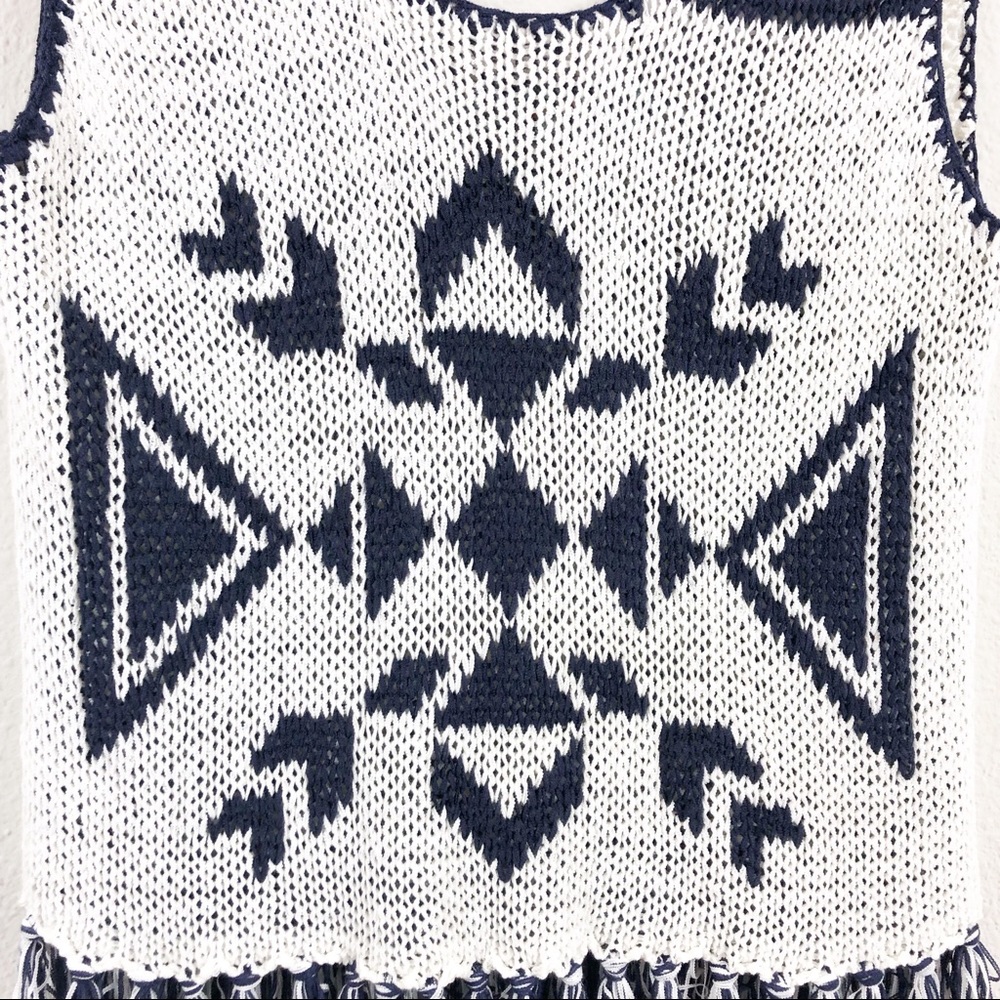 Flying Tomato | Navy and White Knit Fringe Tank - Picture 2 of 5